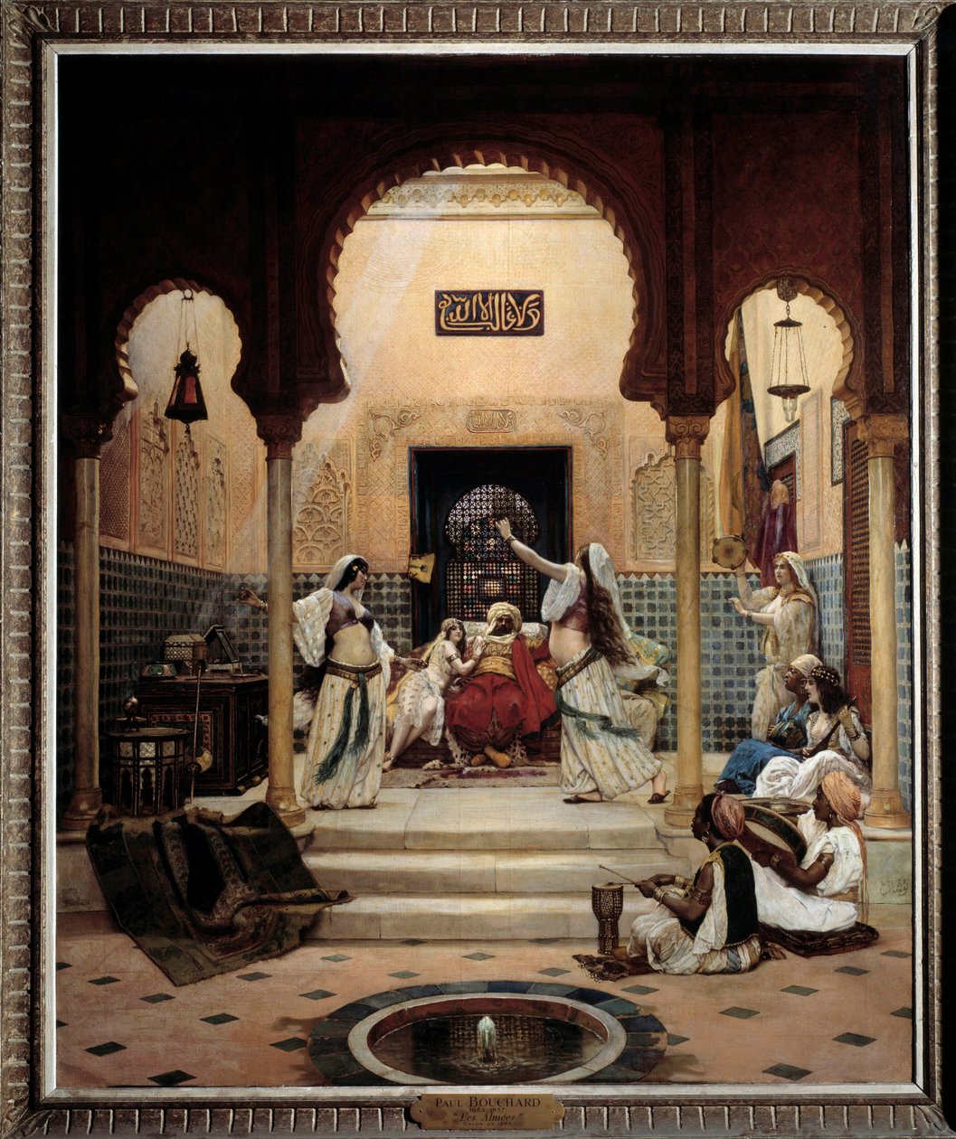 الراقصات الشرقيات (البطن) في حريم يصرف الباشا. رسم بول بوشار (1853-1937) 1893 ص. 1،6x1،3 م باريس ، متحف دورسيه. حذر! قد يخضع استخدام هذا العمل لطلب إذن من طرف ثالث أو رسوم إضافية بواسطة بول لويس بوشار