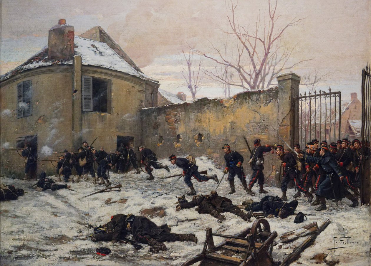 هجوم حراس متنقلين على قلعة في عام 1870 ، أواخر القرن التاسع عشر (زيت على قماش) بواسطة بول لويس نارسيس جرولرون