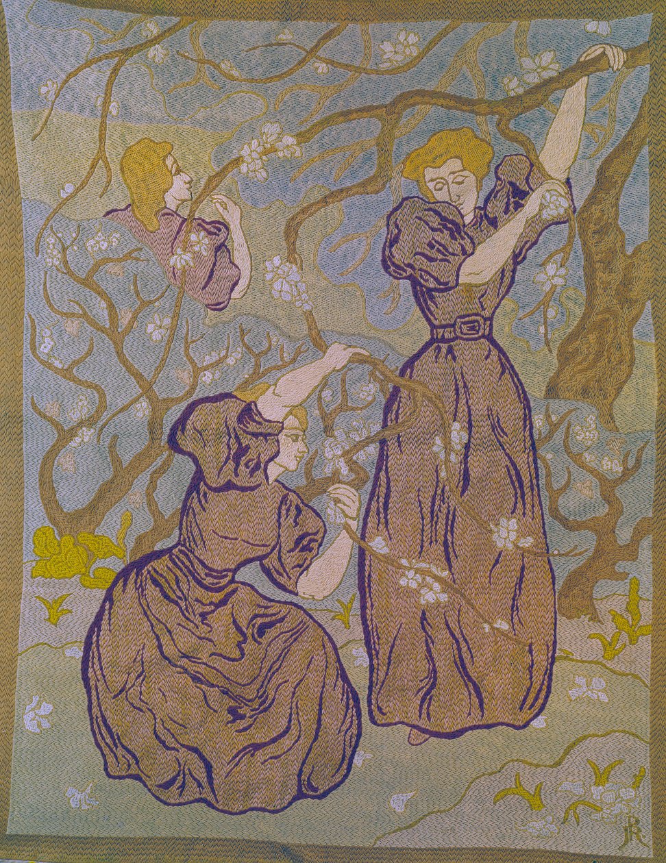 Two Women Under a Tree in Bloom Tapestry by Paul Ranson (1864-1909) 20th century Collection Michel Ranson بواسطة بول إيلي رانسون