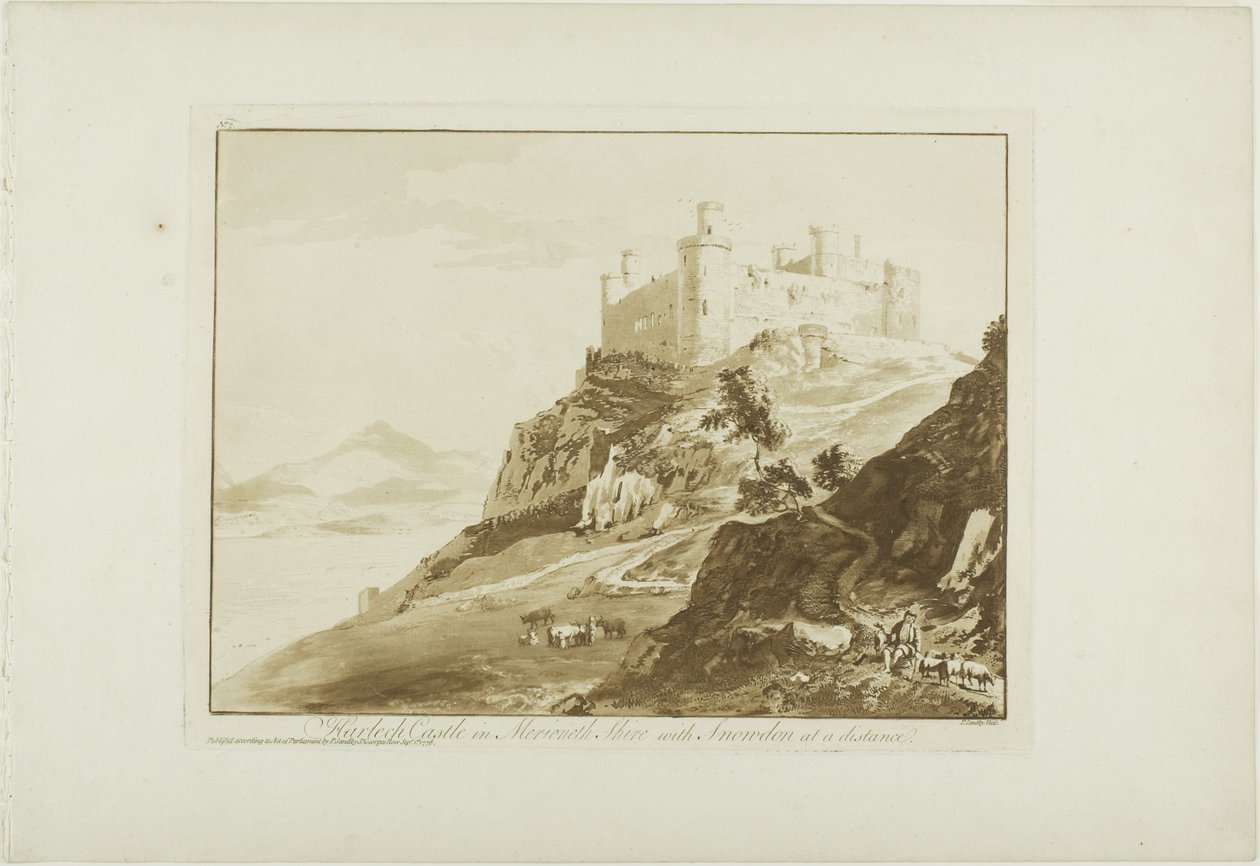 قلعة Harlech في Merioneth Shire مع Snowdon على بعد بواسطة بول ساندبي