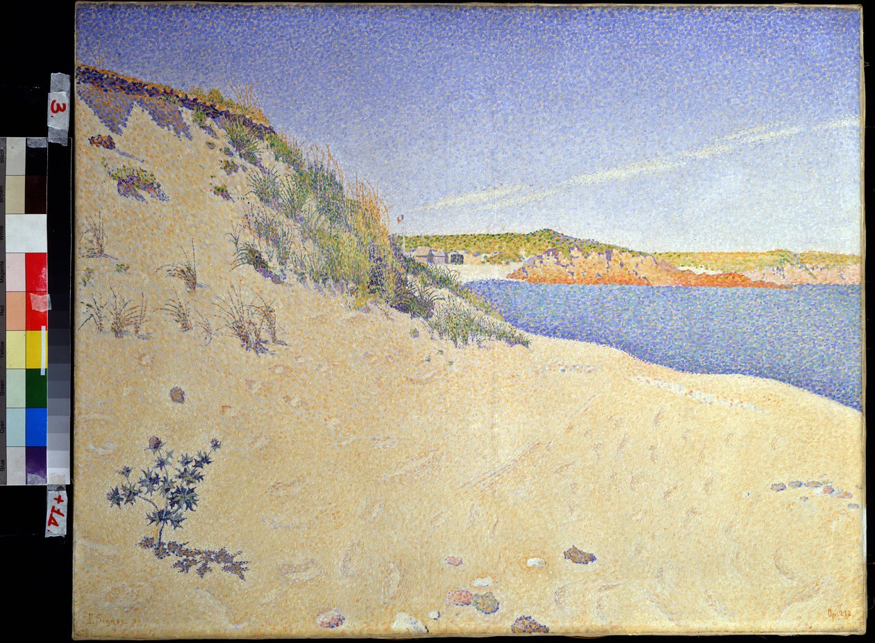"" Seaside at Saint Briac sur mer in Ille et villaine "" (The Beach at Saint-Briac. Op. 212 (Sandy Seashore)) لوحة رسمها Paul Signac (1863-1935) 1890 Pointillism Dim. 65x81 cm متحف بوشكين ، موسكو بواسطة بول سينياك