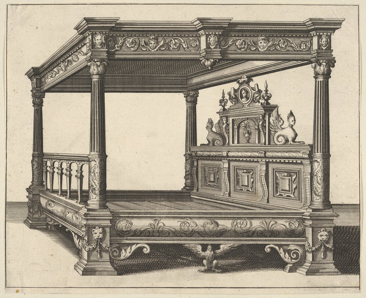سرير المظلة من Verscheyden Schrynwerck ... [عدة نجارين ...] ، 1658. بواسطة بول فريدمان دي فريس