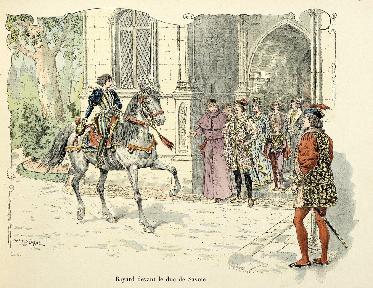 Illustration taken from the book “Histoire du chevalier Bayard “” by Theodore Cahu, illustrated by Paul De Semant (1855-1915): Bayard age 11 before the Duke of Savoy 1486 بواسطة بول دي سيمانت