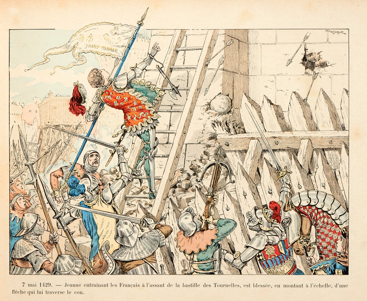 رسم توضيحي مأخوذ من كتاب "جان دارك" بقلم تيودور كاهو ورسمه بول دي سيمانت (1855-1915): 7 مايو بواسطة بول دي سيمانت