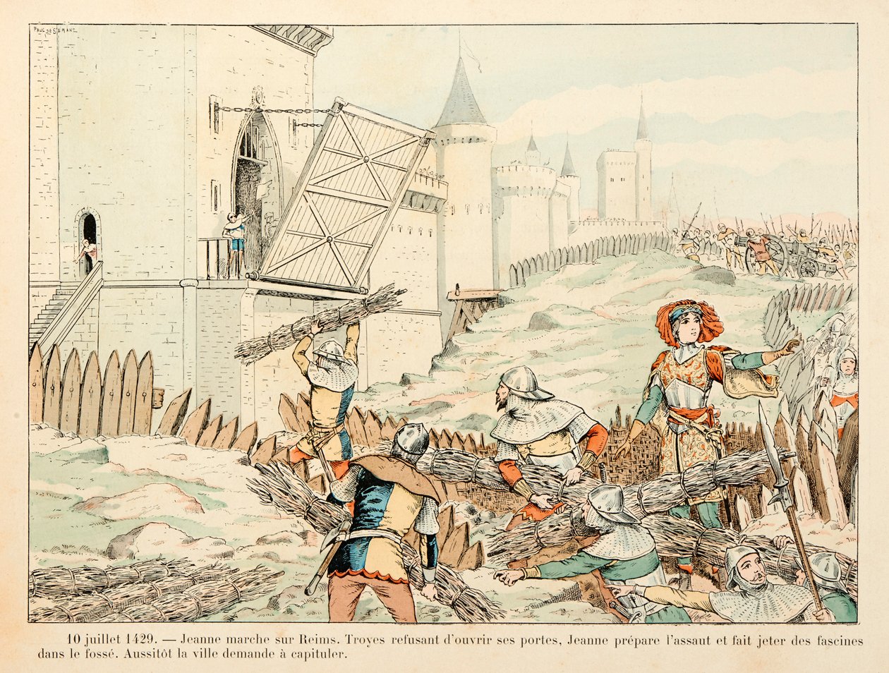 رسم توضيحي مأخوذ من كتاب "جان دارك" بقلم ثيودور كاهو ورسمه بول دي سيمانت (1855-1915): 10 يوليو بواسطة بول دي سيمانت