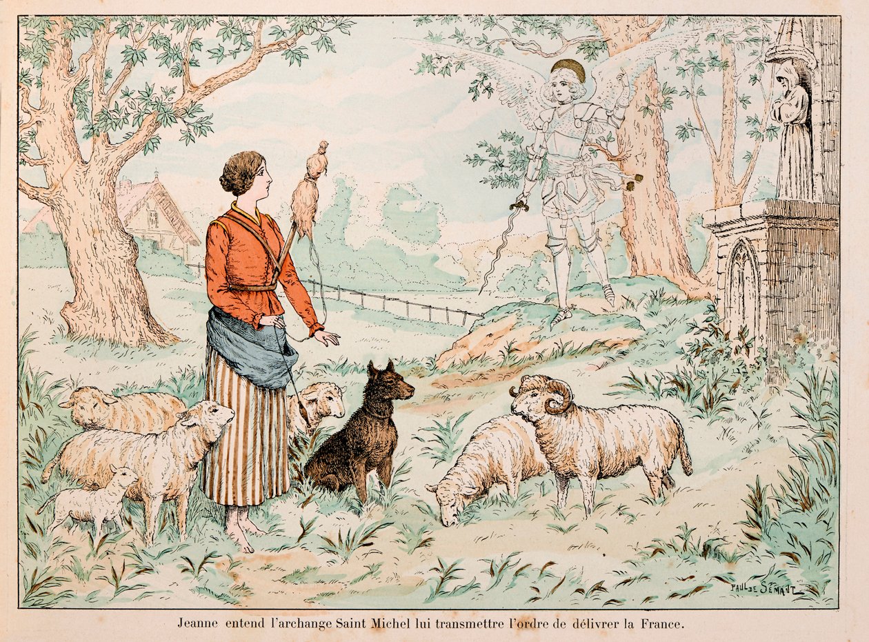Illustration taken from the book “” Joan of Arc “” by Theodore Cahu and illustrated by Paul De Semant (1855-1915): Joan of Arc hears the Archangel Saint Michael hand over the order to liberate France بواسطة بول دي سيمانت