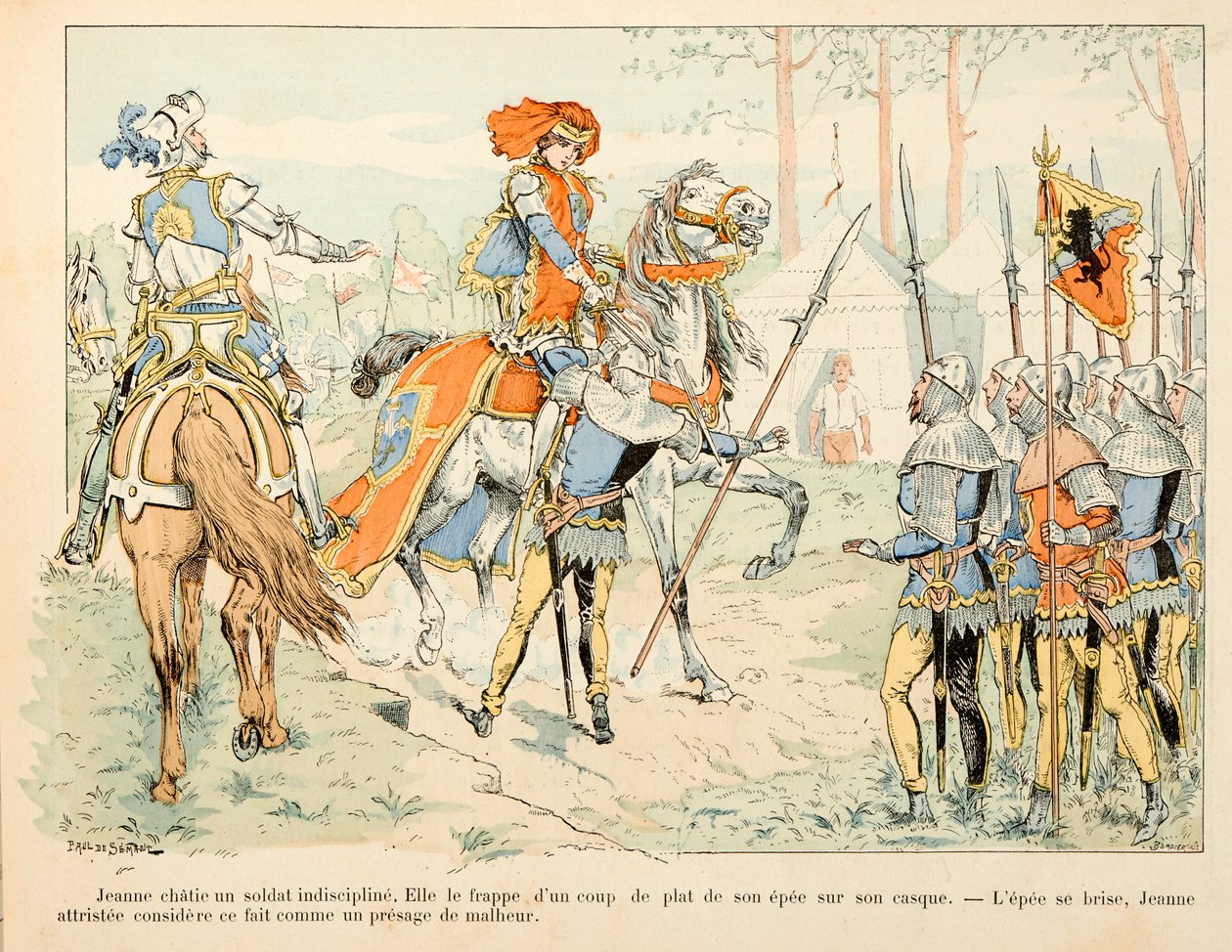 Illustration taken from the book “” Joan of Arc “” by Theodore Cahu and illustrated by Paul De Semant (1855-1915): Joan of Arc chats an indiscipline soldier بواسطة بول دي سيمانت
