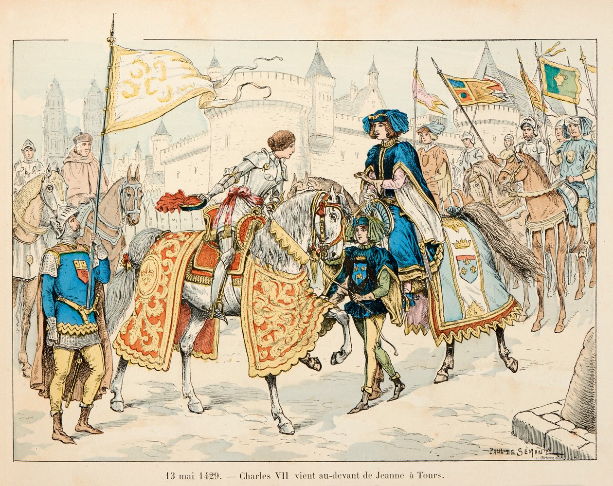 رسم توضيحي مأخوذ من كتاب "جان دارك" بقلم ثيودور كاهو ورسمه بول دي سيمانت (1855-1915): في 13 مايو بواسطة بول دي سيمانت