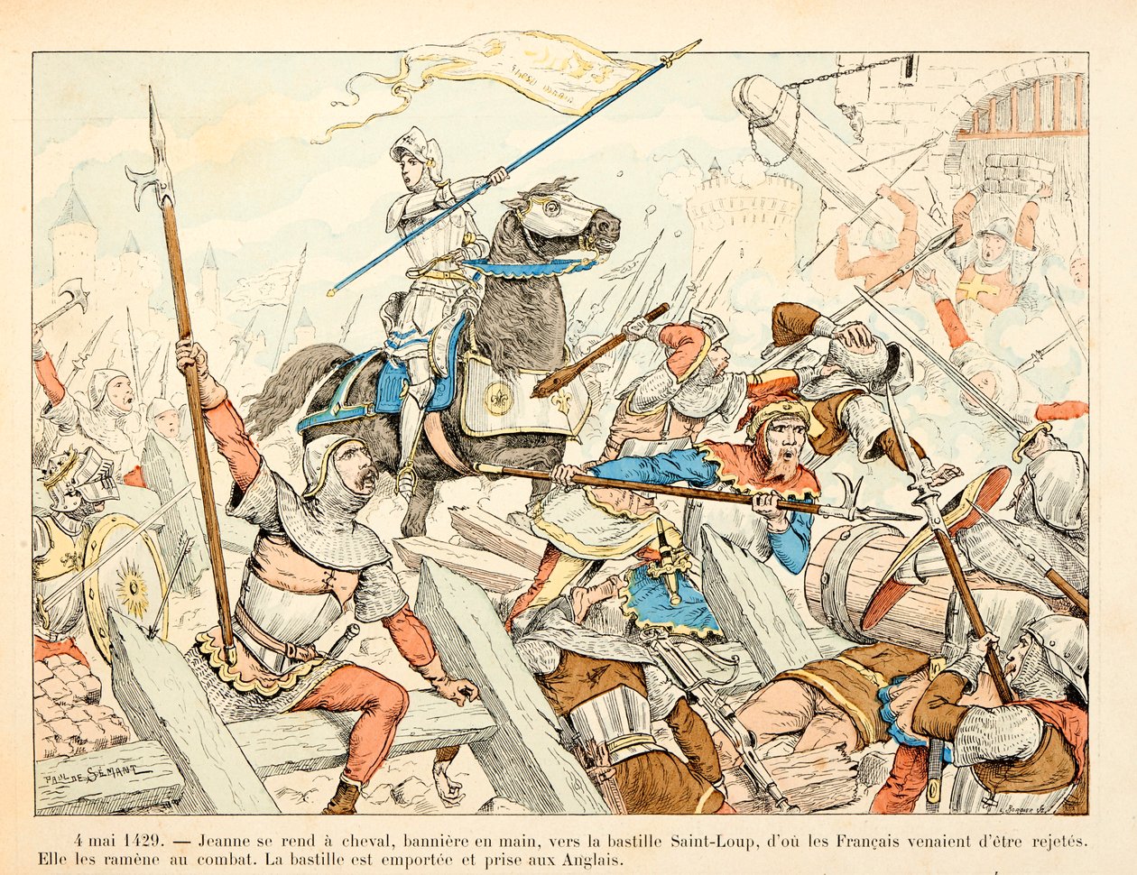 رسم توضيحي مأخوذ من كتاب "جان دارك" بقلم ثيودور كاهو ورسمه بول دي سيمانت (1855-1915): في 4 مايو بواسطة بول دي سيمانت