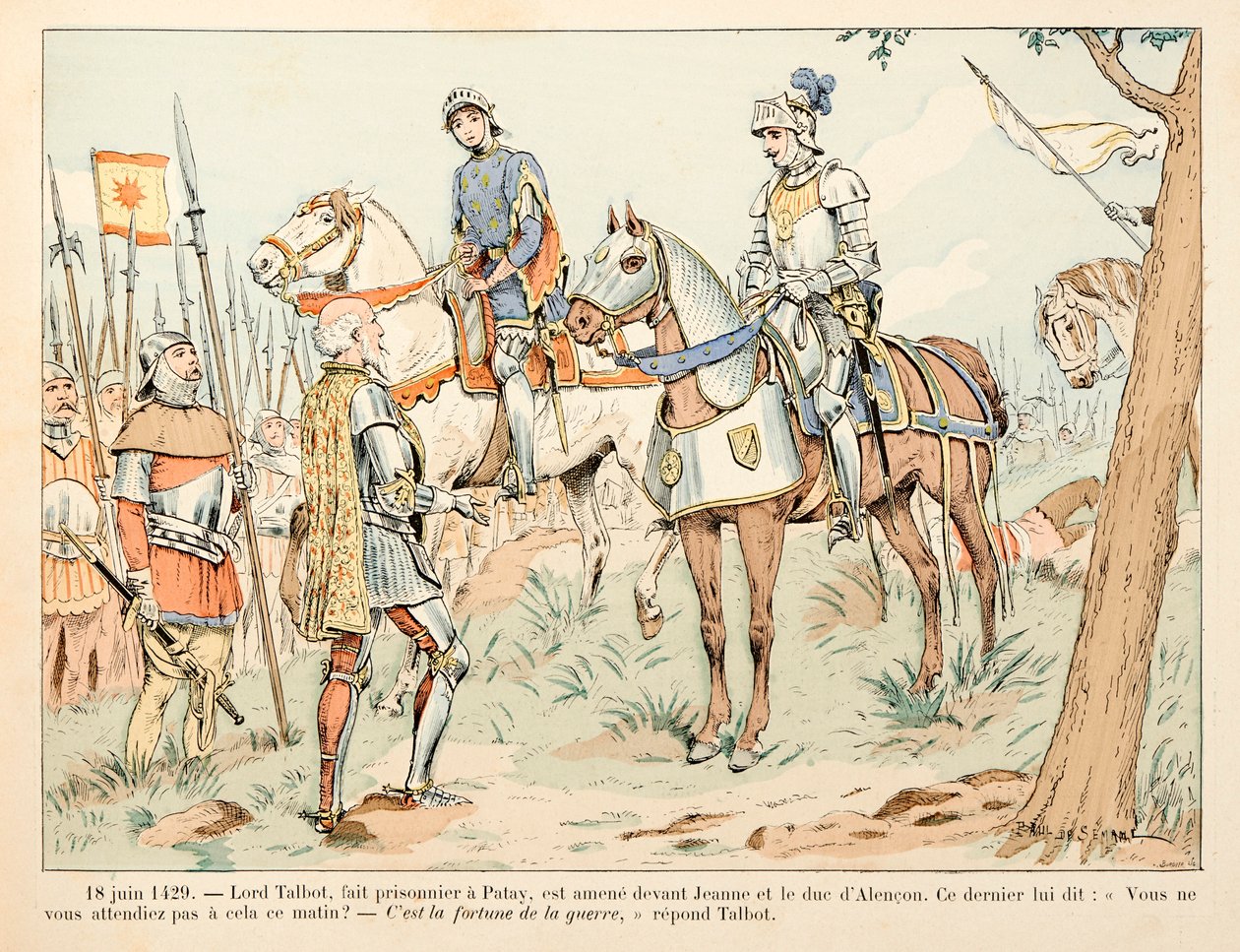 رسم توضيحي مأخوذ من كتاب "جان دارك" بقلم ثيودور كاهو ورسمه بول دي سيمانت (1855-1915): في 18 يونيو بواسطة بول دي سيمانت