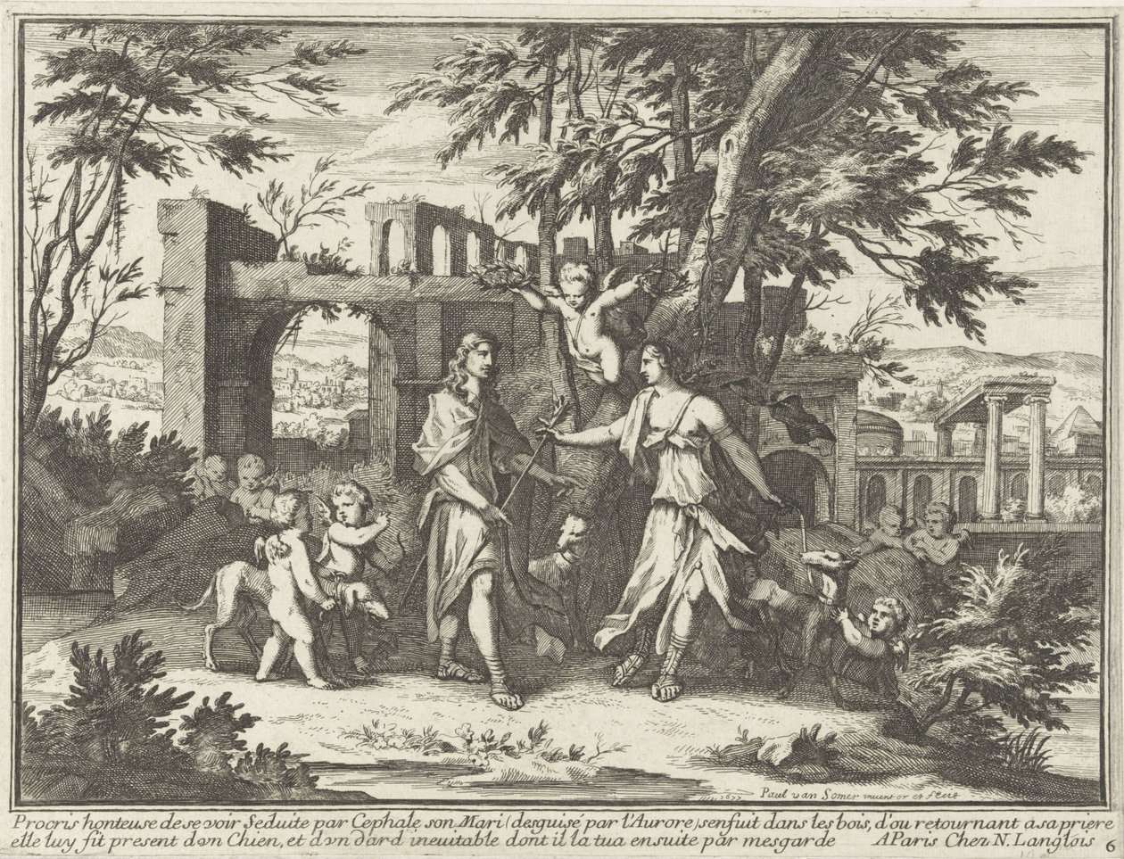 Procris و Cephalus المقنع التمثيلات الأسطورية في المناظر الطبيعية (عنوان السلسلة) بواسطة بول فان سومر (الثاني)