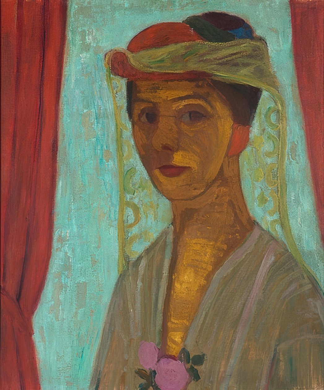 صورة ذاتية مع قبعة وحجاب. 1906-0707 بواسطة بولا مودرسون بيكر
