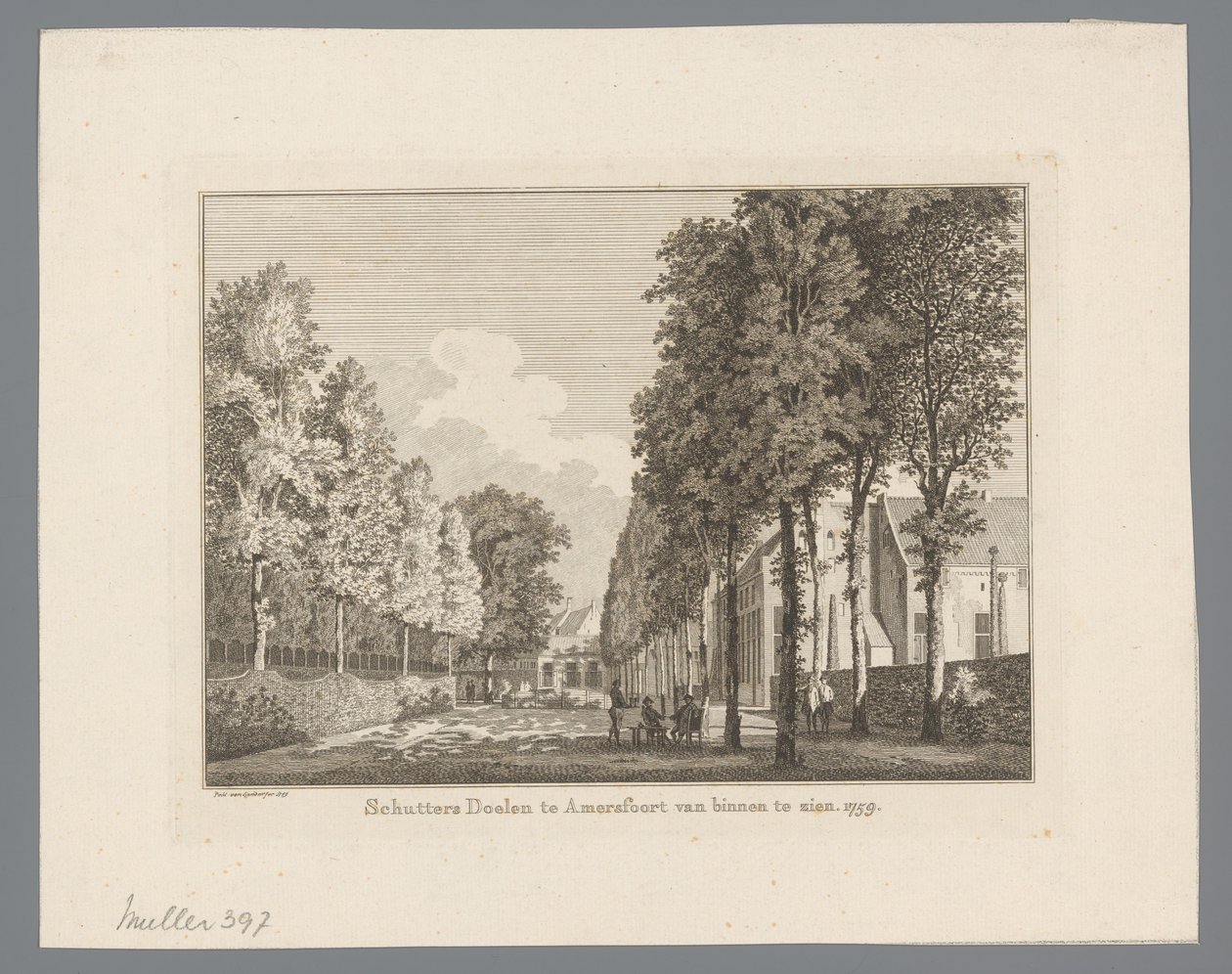 منظر لـ Doelen في Amersfoort Schutters Doelen في أمرسفورت من الداخل. 1759 (العنوان على الكائن) بواسطة بول فان ليندر
