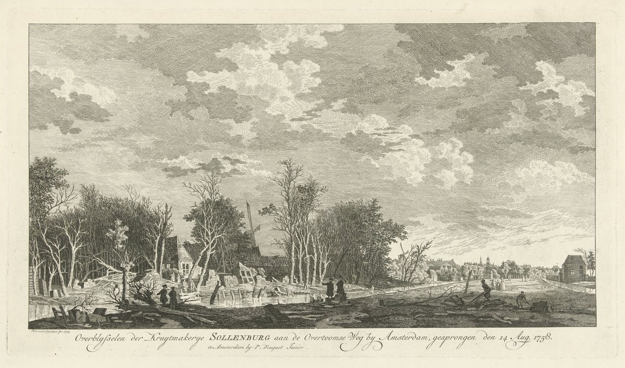 أنقاض مصنع سولينبورج للبارود بعد الانفجار في 14 أغسطس 1758 قفزت بقايا kruytmakerye Sollenburg على Overtoomse Weg بالقرب من أمستردام في 15 أغسطس 1758 (العنوان على الجسم) بواسطة بول فان ليندر