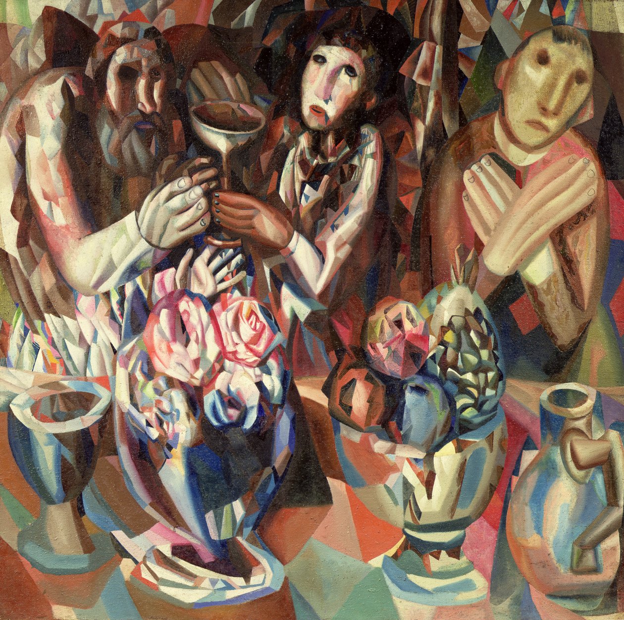الثلاثة على الطاولة ، 1914-1915 بواسطة بافيل نيكولايفيتش فيلونوف