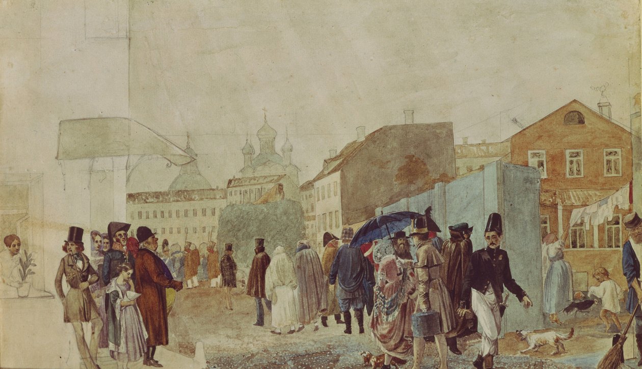 مشهد الشارع في موسكو أثناء المطر ، 1837 بواسطة بافيل أندرييفيتش فيدوتوف