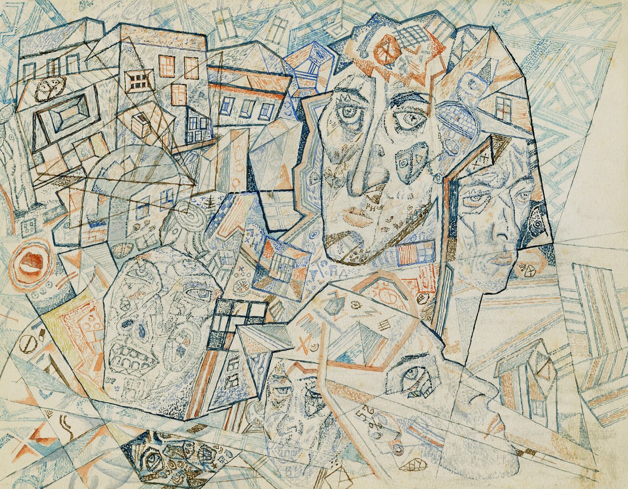 وجوه في المدينة حوالي عام 1925 (ألوان مائية وقلم وحبر على ورق) بواسطة بافيل نيكولايفيتش فيلونوف
