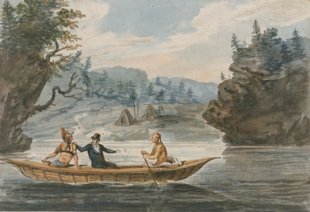 هنديان ورجل أبيض في زورق ، 1811-كاليفورنيا. 1813. بواسطة بافل بتروفيتش سفينين