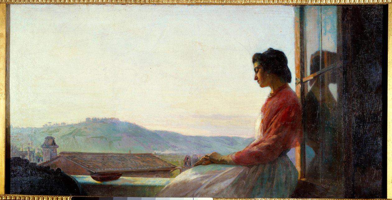جوفانينا جالسة على دعامة النافذة. لوحة لبافيل تشيستياكوف (1832-1919) بواسطة بافل بتروفيتش تشيستياكوف