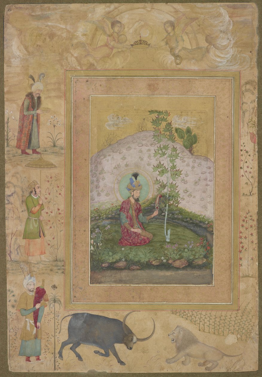 همايون جالسًا في منظر طبيعي ، من ألبوم شاه جهان الراحل ، ورقة ألبوم منفصلة ، c.1650 بواسطة Payag