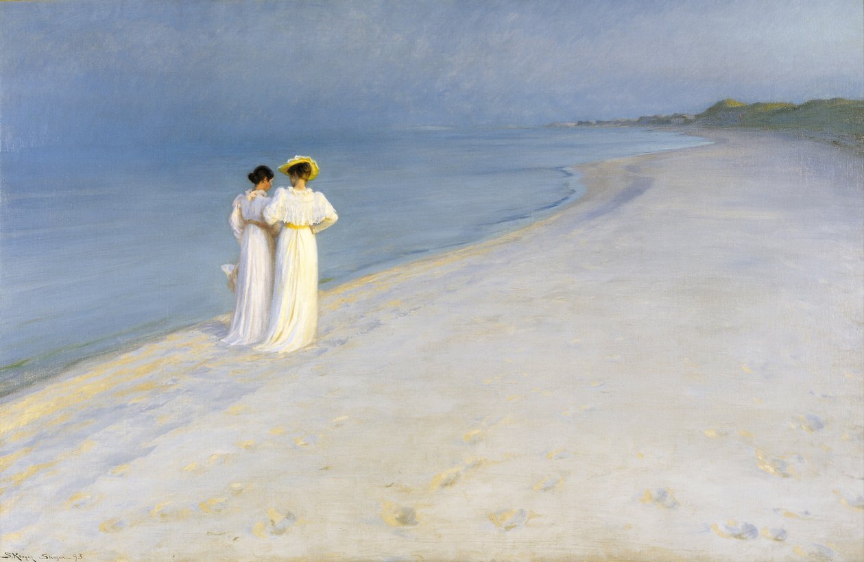 مساء الصيف على شاطئ Skagens. آنا أنشر وماري كروير يسيران معًا. بواسطة بيدير سيفيرين كروير