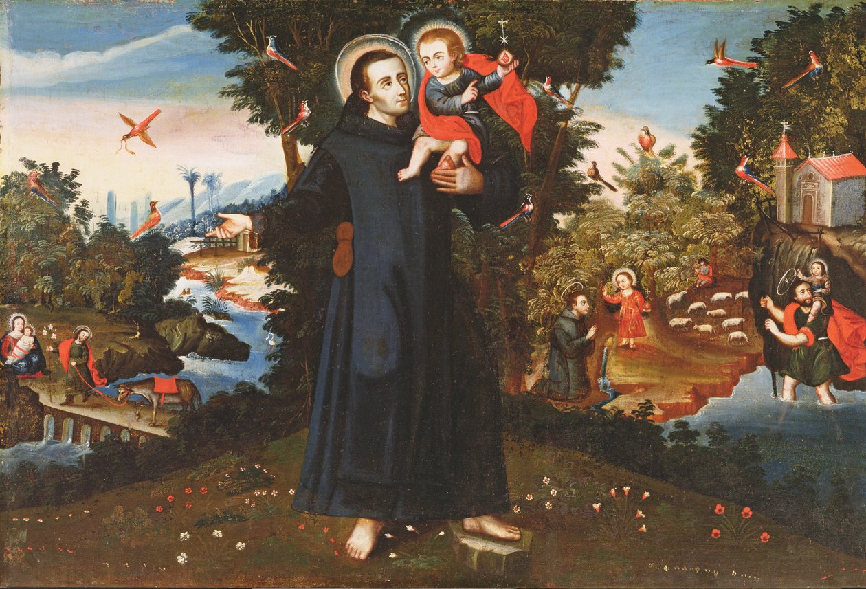 القديس يوحنا الله (1495-1550) مع الطفل المسيح والقديس كريستوفر والقديس أوغسطين والرحلات إلى مصر بواسطة بيدرو نولاسكو إي لارا