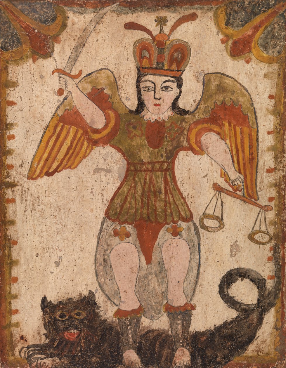 رئيس الملائكة ميخائيل ، ج. 1810 (دهان بأساس مائي على لوح خشبي) بواسطة بيدرو أنطونيو فريسويز
