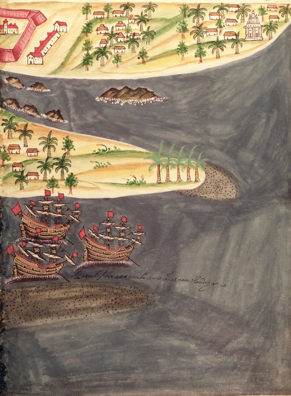Sloane 197 f.182 خريطة استكشاف سورات ، في مقاطعة غوجارات في الهند ، رسم توضيحي من "الحسابات التاريخية للمستوطنات البرتغالية" بواسطة بيدرو باريتو دي ريسيندي