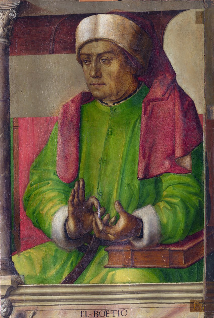 Boece (480-524) - Boethius par Berruguete ، Pedro (1450-1503). زيت على خشب ، الحجم: 97x63 ، تقريبا. 1473-1475 ، المتحف الوطني للمسيرات ، أوربينو بواسطة بيدرو بيروجويت