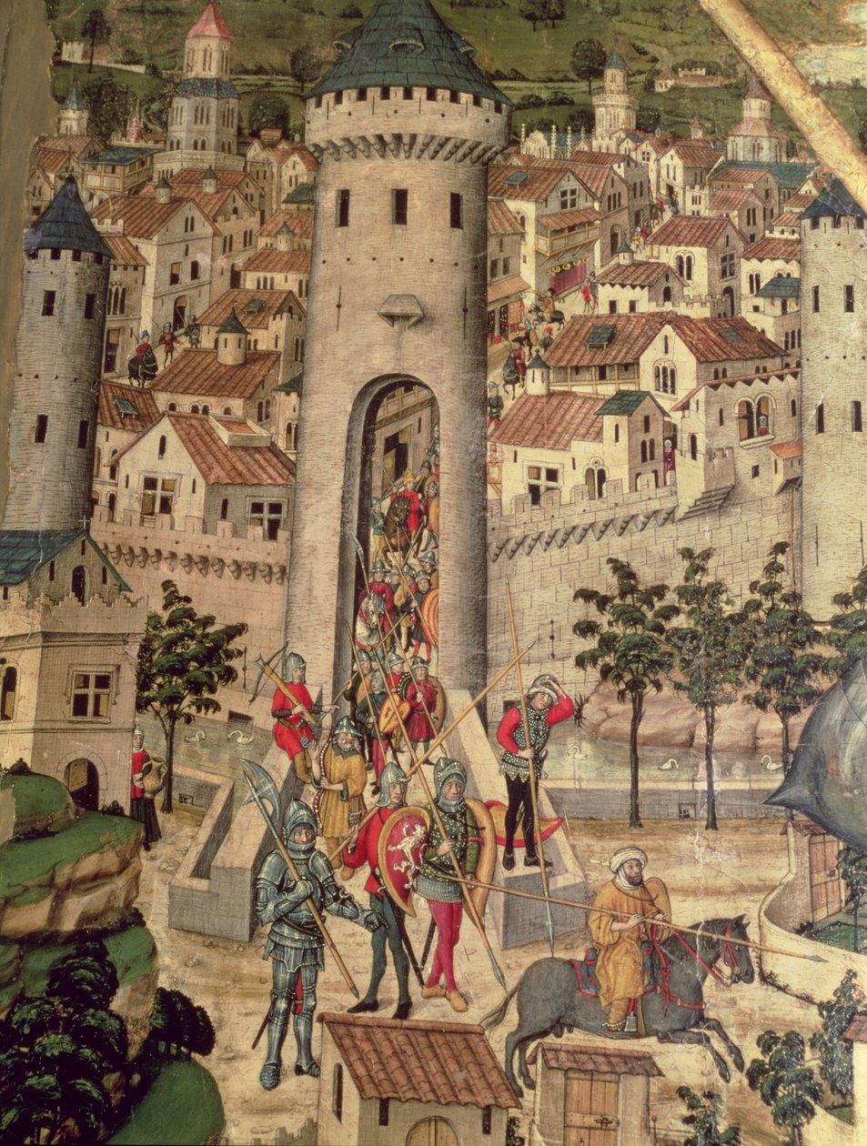 Saint Jordi Altarpiece ، تفاصيل توضح غزو جيش جيمس الأول لمدينة مايوركا بواسطة بيدرو نيسارت