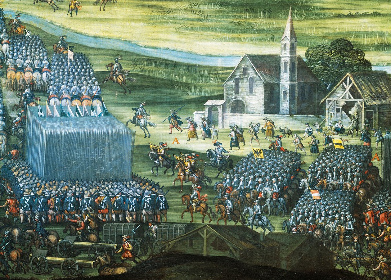 معركة الجبل الأبيض بالقرب من براغ في 7-8 نوفمبر 1620 ، لوحة لبيتر سنايرز (1592-1667) محفوظة في سانتا ماريا ديلا فيتوريا ، روما. التفاصيل. حرب الثلاثين عاما ، جمهورية التشيك بواسطة بيتير سنايرس