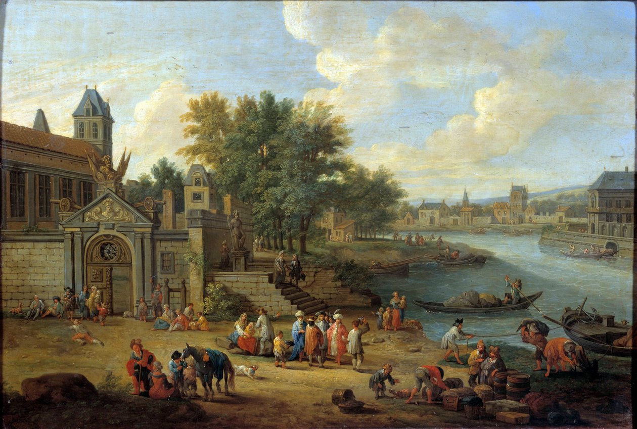 مدخل الترسانة وجزيرة لوفيرز وطرف جزيرة سانت لويس في باريس حوالي عام 1670 رسم بيتر بوت (1658-1719) من القرن السابع عشر. 0،41 × 0،56 م باريس ، متحف كارنافالي بواسطة بيتير أو بيتر بوت