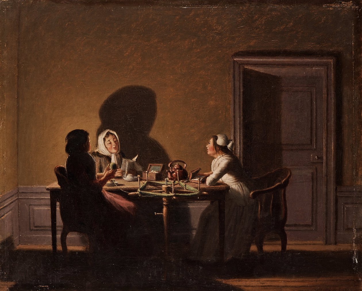 القراءة بواسطة ضوء الشموع ، par Hillestroem ، Pehr (1732-1816). زيت على قماش ، مقاس: 41.5 × 51.5 ، مجموعة خاصة بواسطة بير هيلستروم