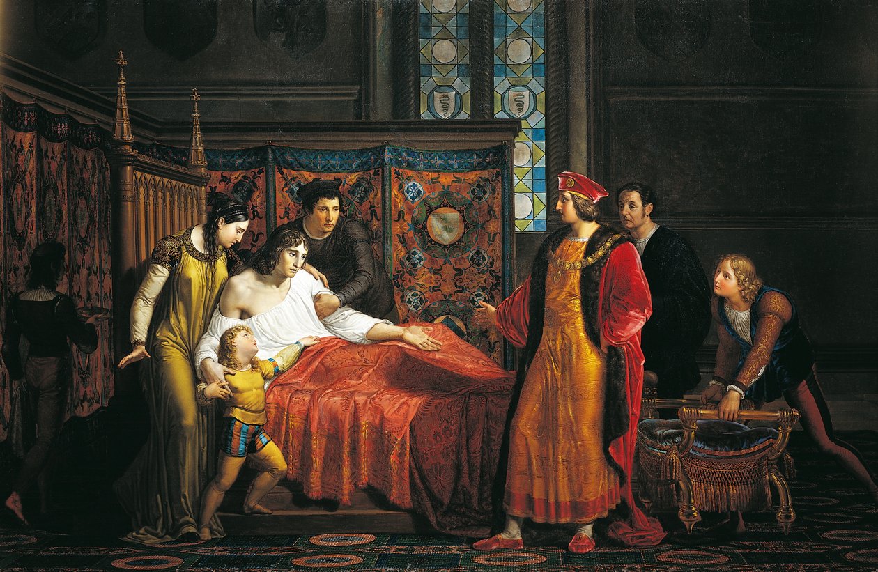 Charles VIII visiting dying Gian Galeazzo Sforza in Pavia Castle بواسطة Pelagio Palagi