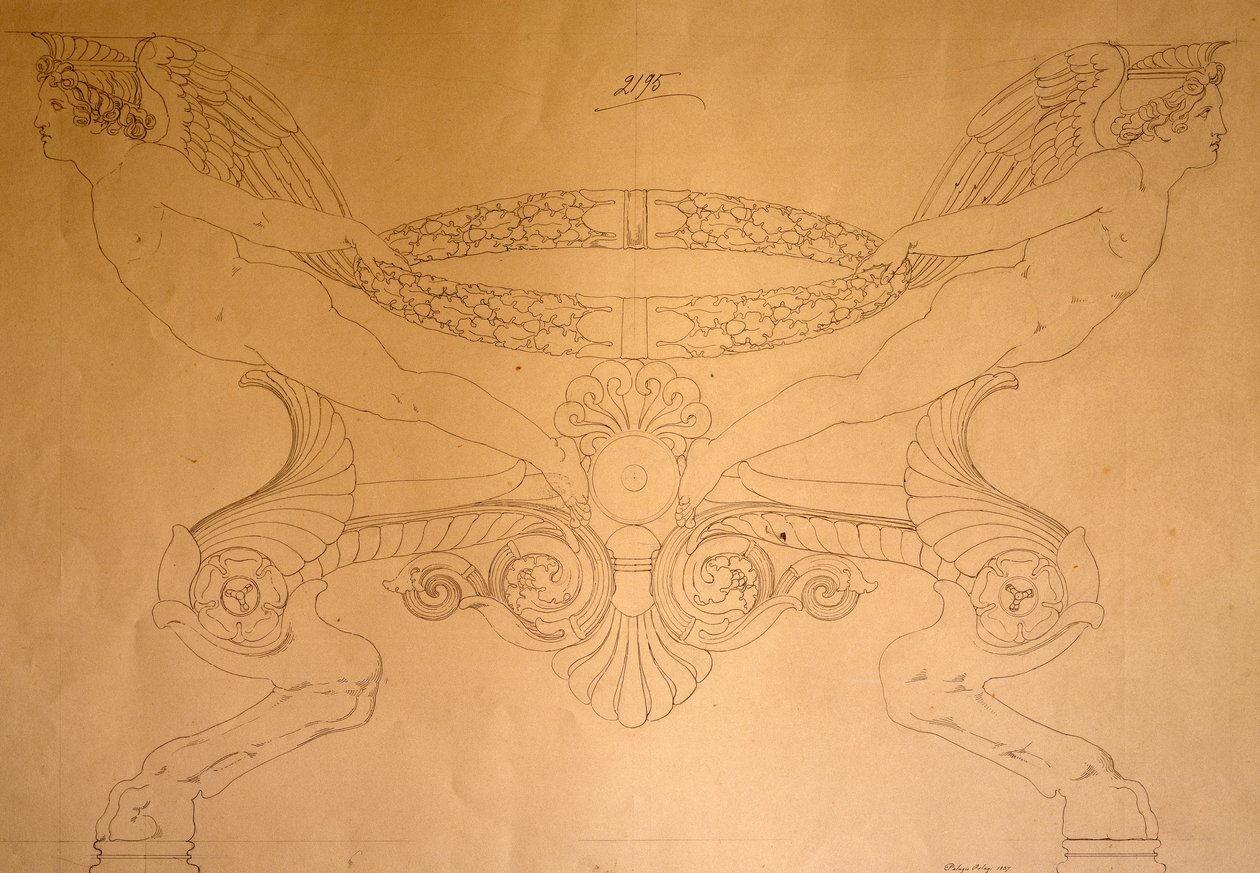 رسم كرسي على شكل حافر بأرجل ، حوالي 1837 (رسم) بواسطة Pelagio Palagi