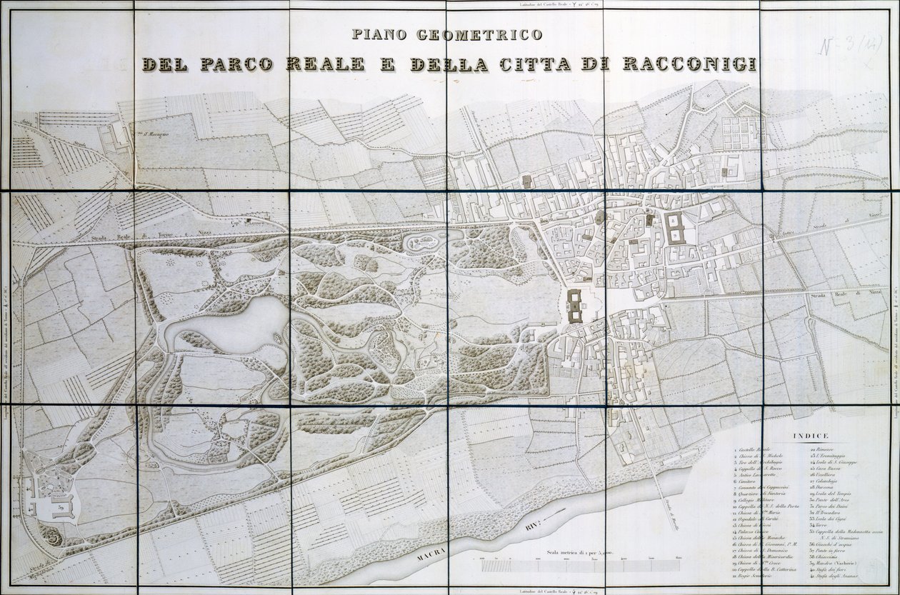 Plan of Park Royal and city of Racconigi بواسطة Pelagio Palagi