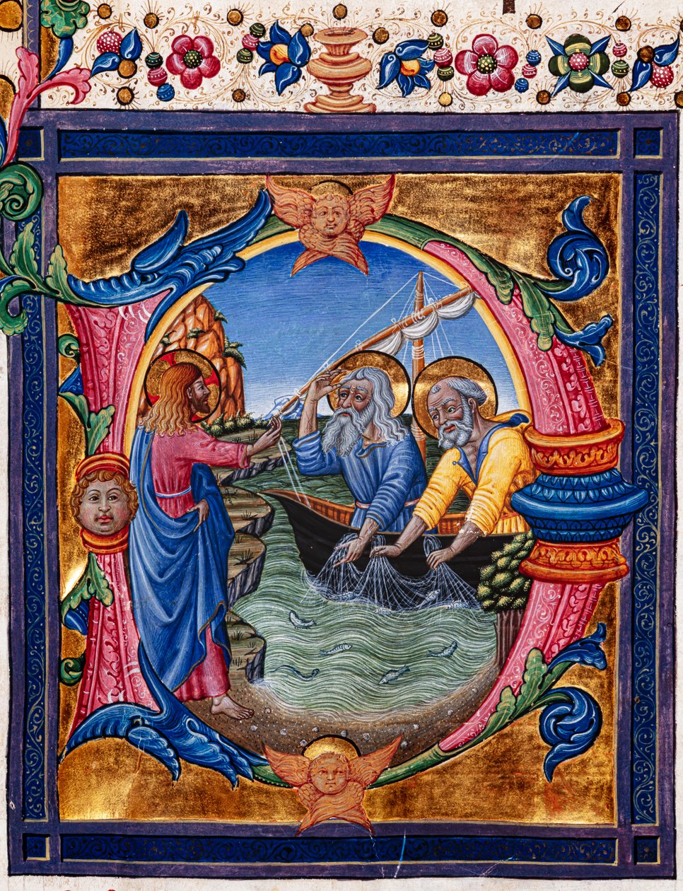 مكتبة Piccolomini: كتاب جوقة ، سمك القد. 11- م ، صص. 4 مع "دعوة القديس بطرس والقديس أندراوس" ، بقلم بيليجرينو دي ماريانو. التفاصيل. بواسطة Pellegrino di Mariano