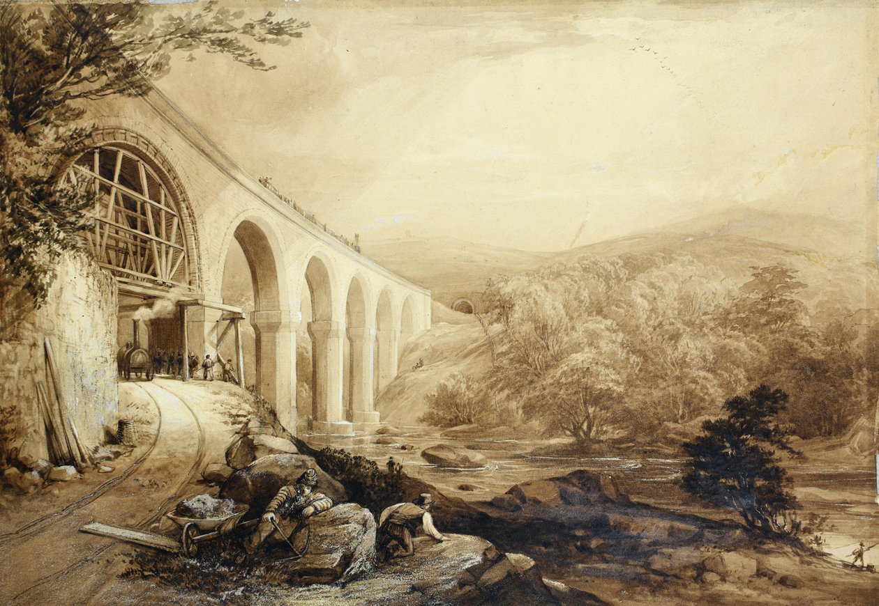جسر كويكرز يارد ، حوالي عام 1840 (قلم وغسل على ورق) بواسطة بنري ويليامز