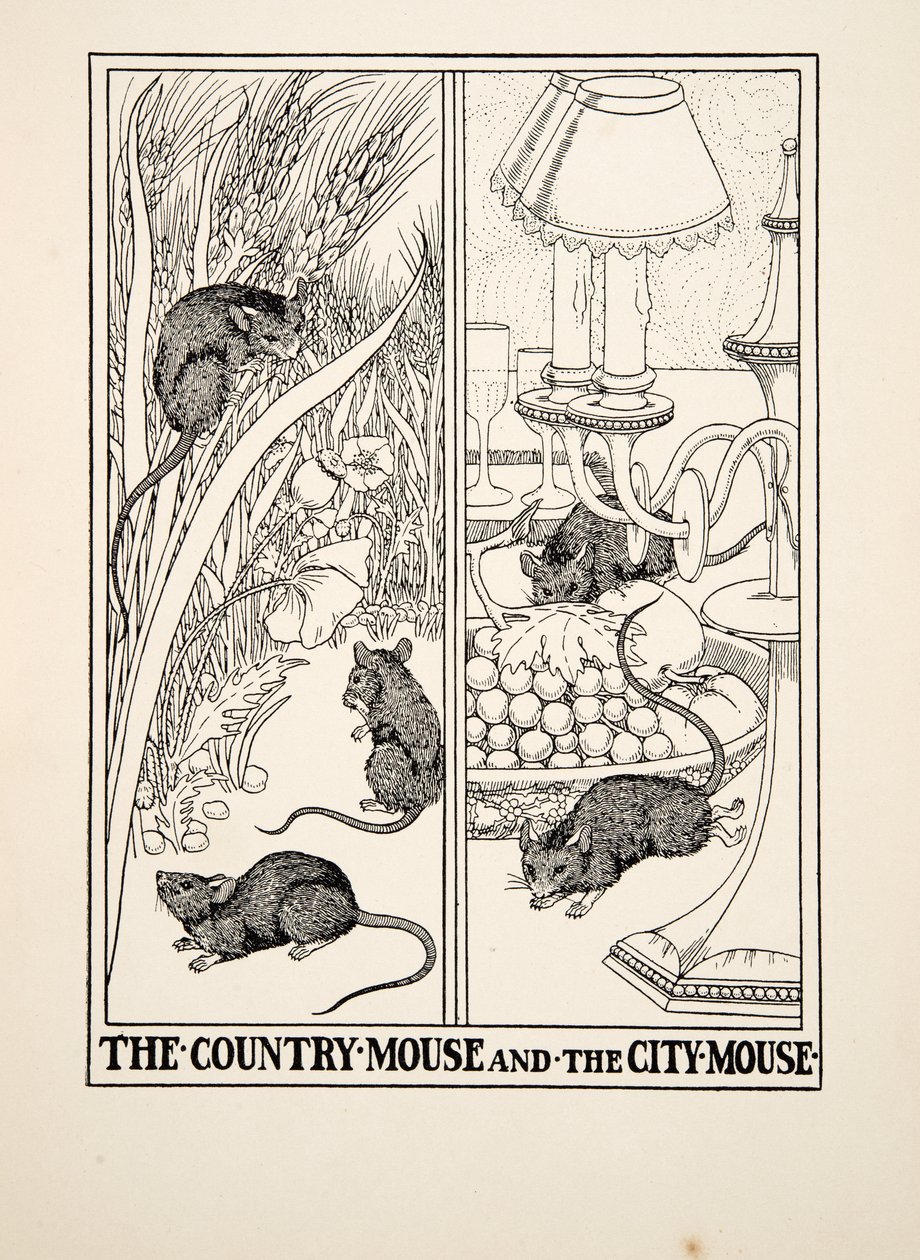 The Country Mouse و City Mouse ، من A Hundred Fables of Aesop ، pub.1903 بواسطة بيرسي جيه. بيلينجشيرست
