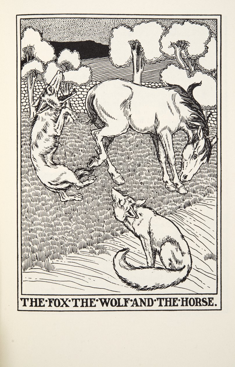 الثعلب ، الذئب والحصان ، من Fontaine Fables ، حانة. 1905 بواسطة بيرسي جيه. بيلينجشيرست