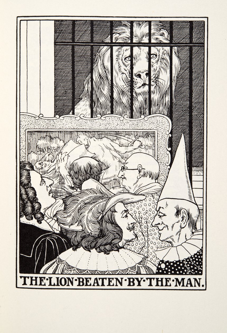 الأسد ضرب من قبل الرجل ، من Fontaine Fables ، حانة. 1905 بواسطة بيرسي جيه. بيلينجشيرست