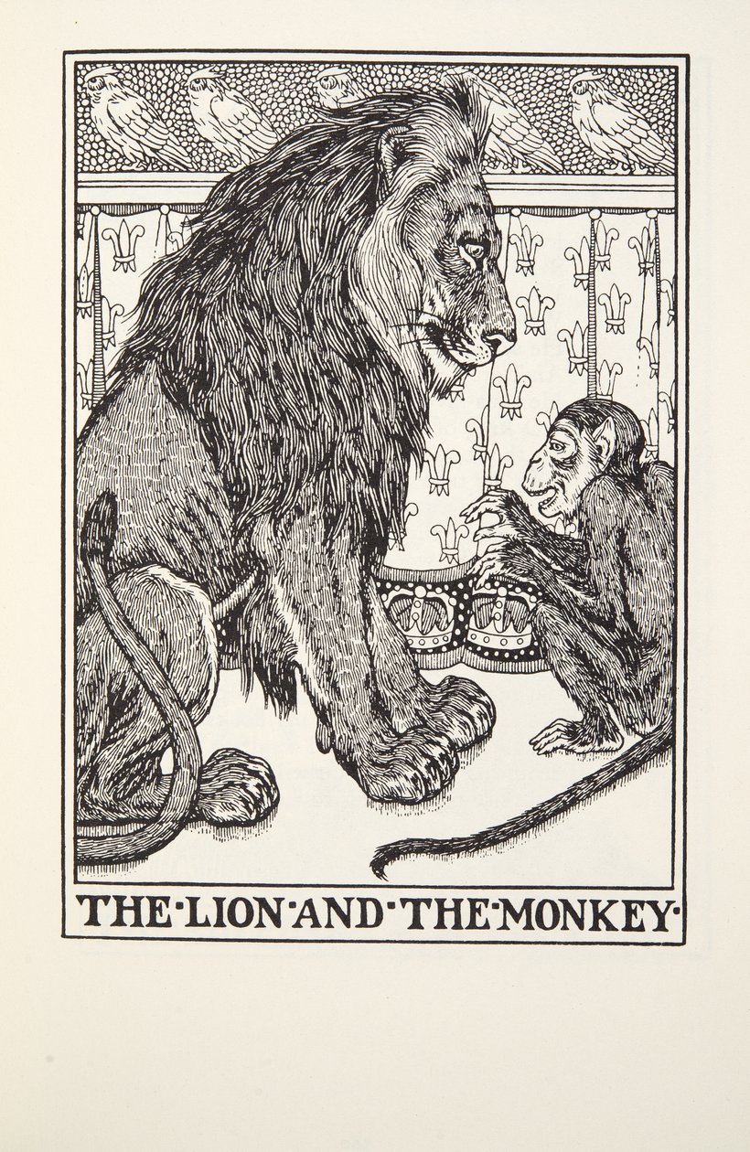 الأسد والقرد ، من Fontaine Fables ، حانة. 1905 بواسطة بيرسي جيه. بيلينجشيرست