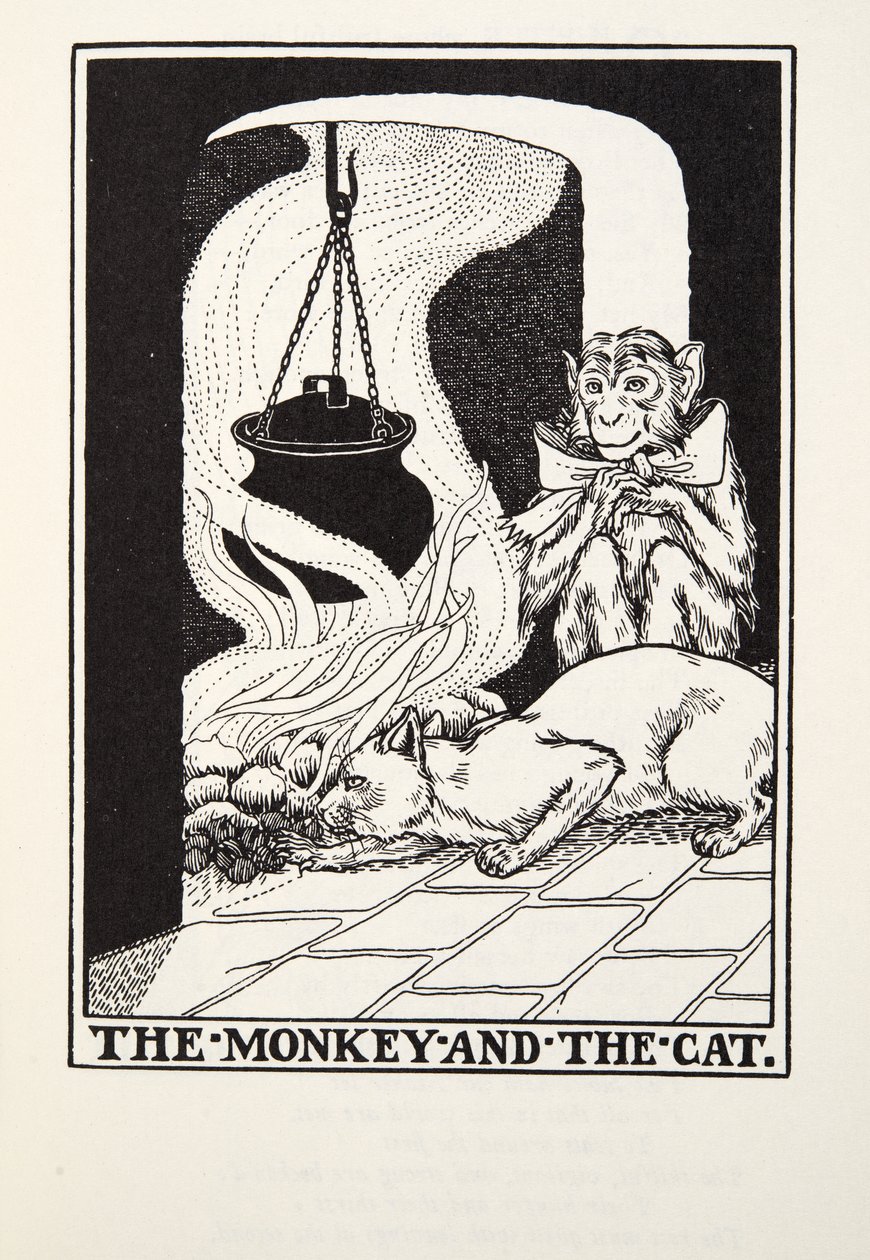 القرد والقط ، من Fontaine Fables ، حانة. 1905 بواسطة بيرسي جيه. بيلينجشيرست
