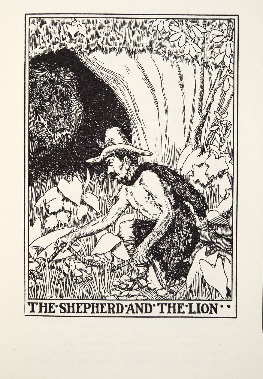 الراعي والأسد ، من Fontaine Fables ، حانة. 1905 بواسطة بيرسي جيه. بيلينجشيرست