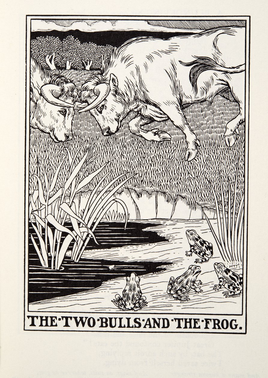 The Two Bulls and the Frog ، من Fontaine Fables ، حانة. 1905 بواسطة بيرسي جيه. بيلينجشيرست