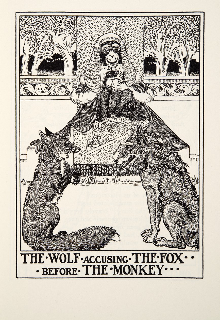 الذئب يتهم الثعلب قبل القرد ، من Fontaine Fables ، حانة. 1905 بواسطة بيرسي جيه. بيلينجشيرست