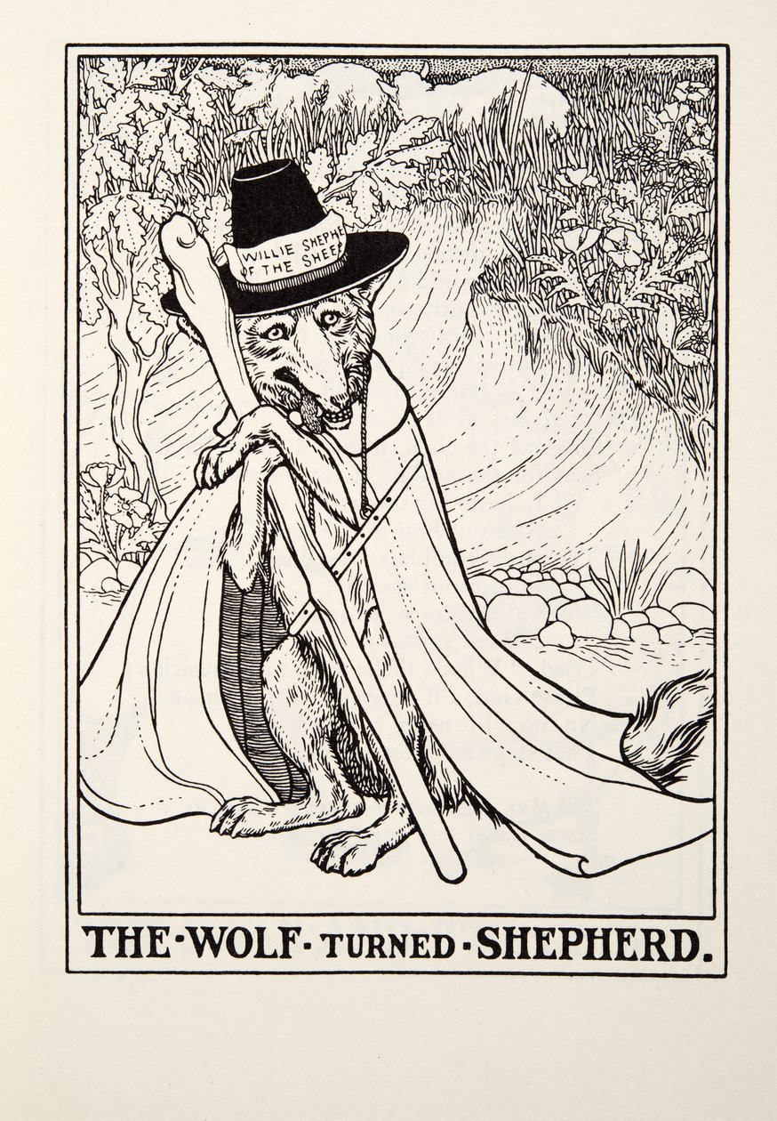 تحول الذئب إلى الراعي ، من Fontaine Fables ، حانة. 1905 بواسطة بيرسي جيه. بيلينجشيرست