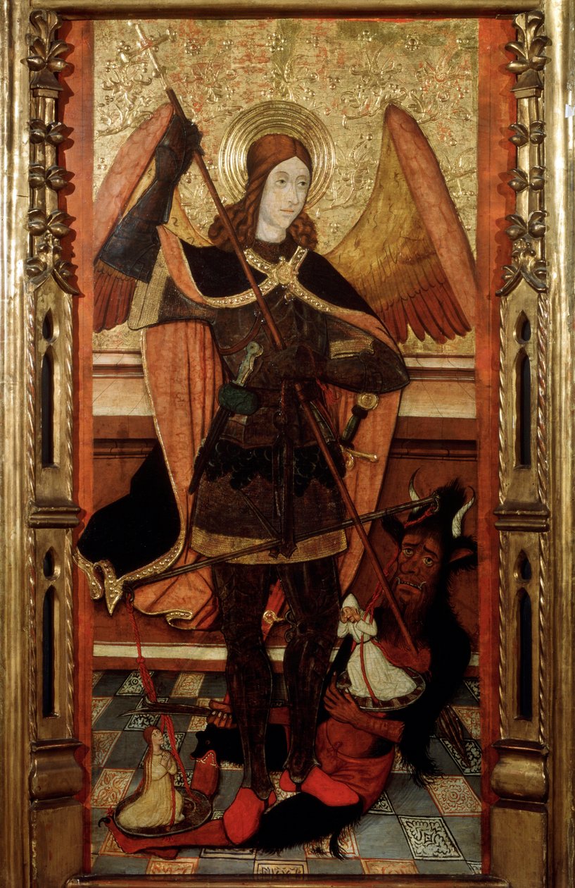 رئيس الملائكة ميخائيل يزن أرواح الموتى ، أوائل القرن السادس عشر. بواسطة Pere Espalargues الأصغر سنا