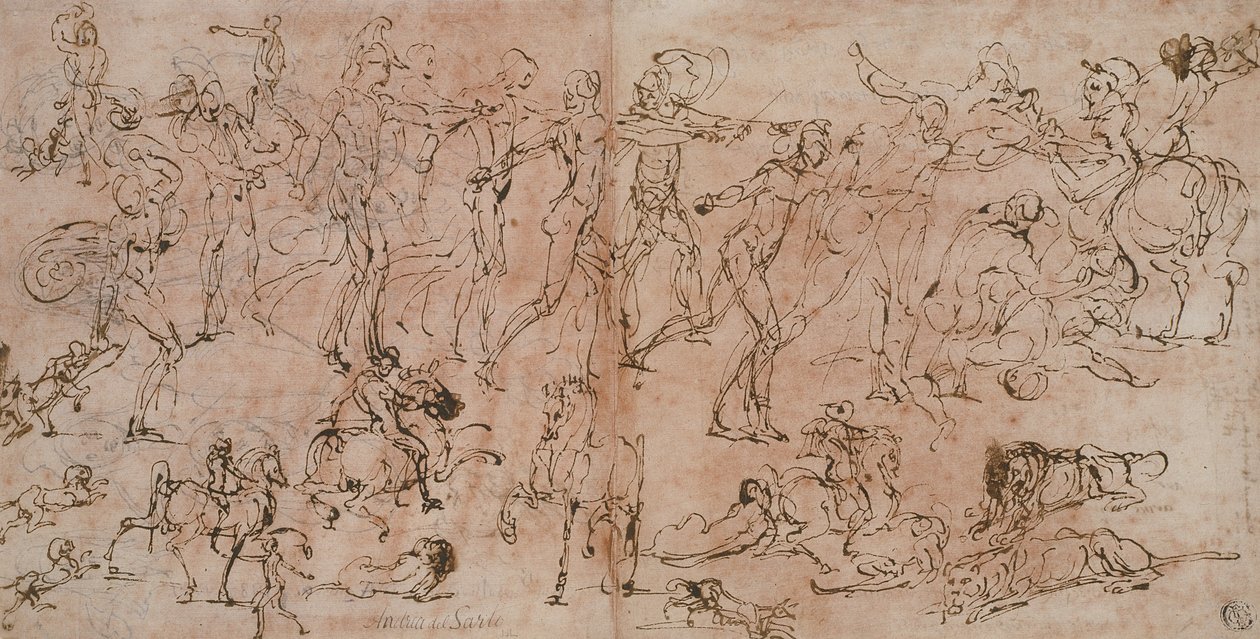 دراسات المحاربين والفرسان والأسود ، 1528-1533 بواسطة Perino del Vaga