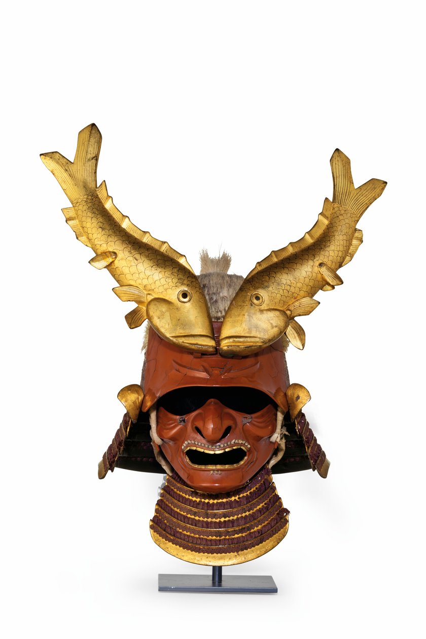 A kawari kabuto (خوذة غريبة) (شعيرات الخنزير والحديد المطلي) بواسطة فترة موموياما